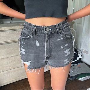 Grey Distressed Jean Shorts